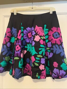 Tibi Black Skirt with Pink, Purple & Green Floral Print